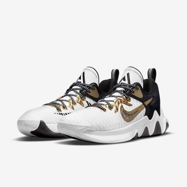 Buty Do Koszykówki Damskie Nike Giannis Immortality Białe Czarne Metal Złote | NK103JZU