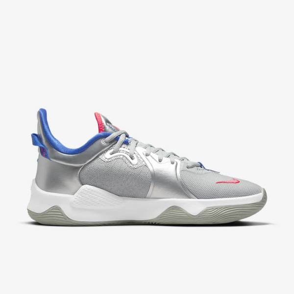 Buty Do Koszykówki Damskie Nike PG 5 Metal Srebrne Królewski Niebieski Czerwone | NK416JDO