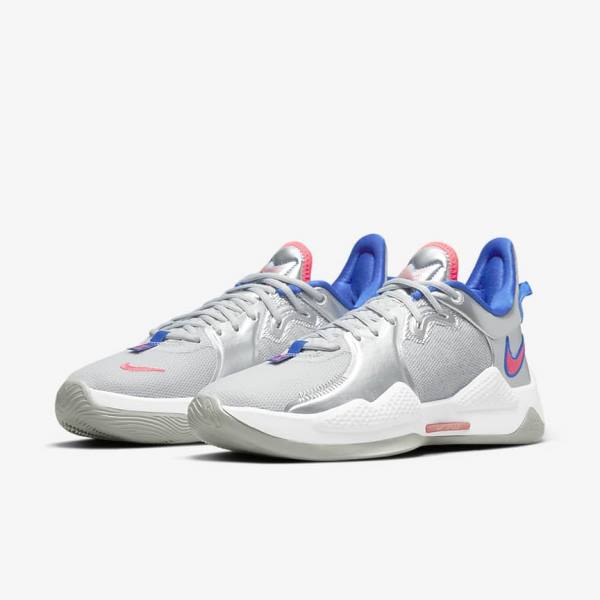 Buty Do Koszykówki Damskie Nike PG 5 Metal Srebrne Królewski Niebieski Czerwone | NK416JDO