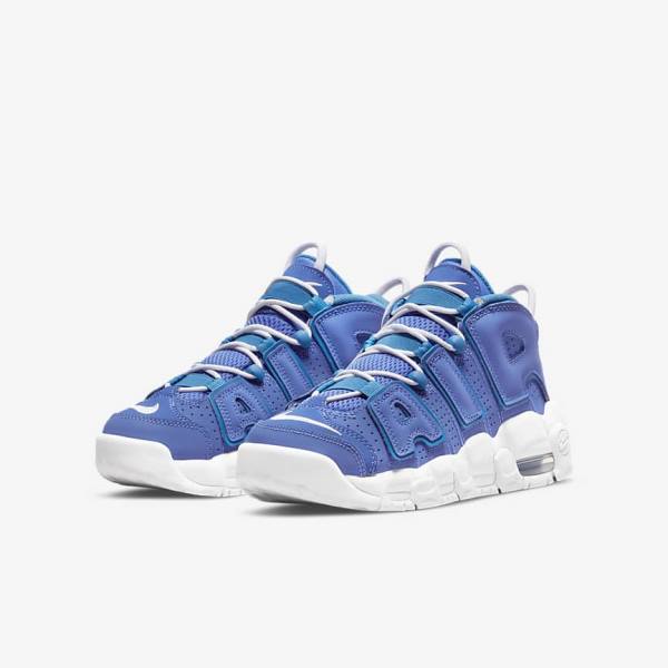 Buty Do Koszykówki Dziecięce Nike Air More Uptempo Older Niebieskie Białe | NK453PLV