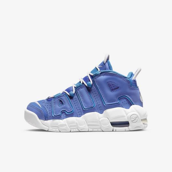 Buty Do Koszykówki Dziecięce Nike Air More Uptempo Older Niebieskie Białe | NK453PLV