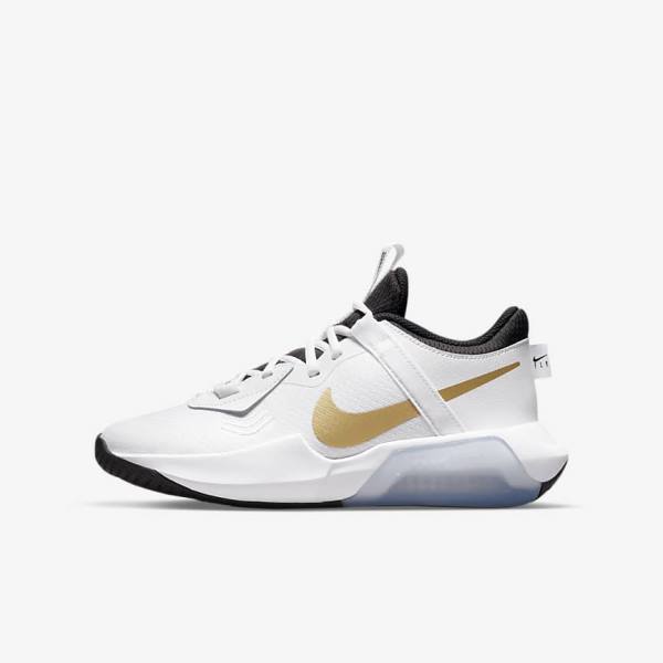 Buty Do Koszykówki Dziecięce Nike Air Zoom Crossover Older Białe Czarne Metal Złote | NK106QRM