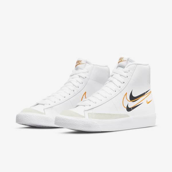 Buty Do Koszykówki Dziecięce Nike Blazer Mid 77 Older Białe Czarne Białe | NK491LKG