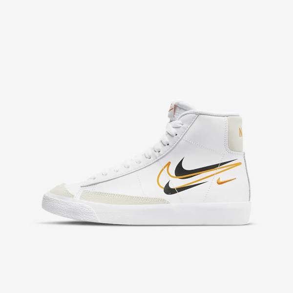 Buty Do Koszykówki Dziecięce Nike Blazer Mid 77 Older Białe Czarne Białe | NK491LKG