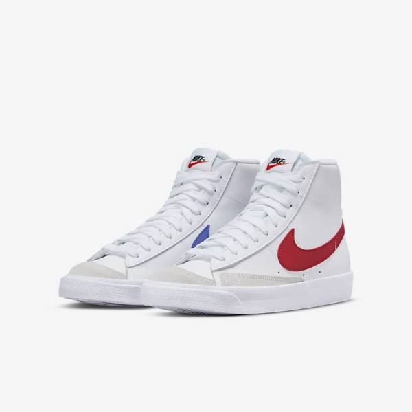 Buty Do Koszykówki Dziecięce Nike Blazer Mid 77 Older Białe Niebieskie Czarne Czerwone | NK510QMF