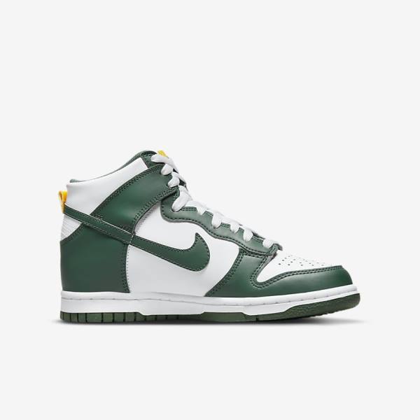 Buty Do Koszykówki Dziecięce Nike Dunk High Older Zielone Złote Białe | NK672YSP