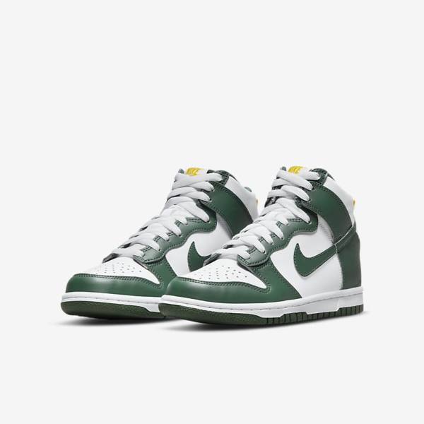 Buty Do Koszykówki Dziecięce Nike Dunk High Older Zielone Złote Białe | NK672YSP