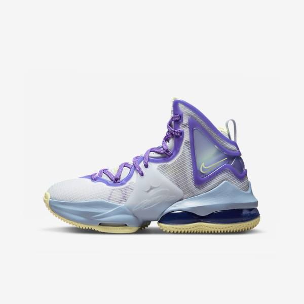 Buty Do Koszykówki Dziecięce Nike LeBron 19 Older Niebieskie Fioletowe | NK253RLI