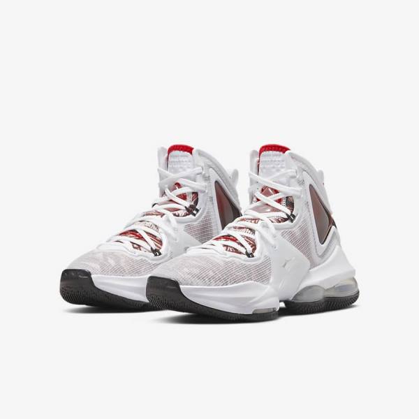 Buty Do Koszykówki Dziecięce Nike LeBron 19 Older Białe Czarne Czerwone | NK450EUF