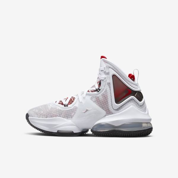 Buty Do Koszykówki Dziecięce Nike LeBron 19 Older Białe Czarne Czerwone | NK450EUF