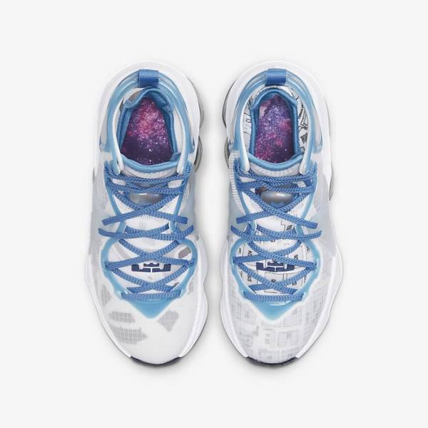 Buty Do Koszykówki Dziecięce Nike LeBron 19 Older Białe Niebieskie | NK814UAJ