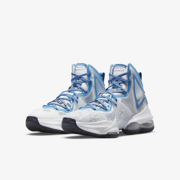 Buty Do Koszykówki Dziecięce Nike LeBron 19 Older Białe Niebieskie | NK814UAJ