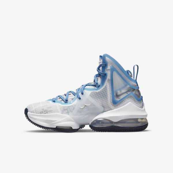 Buty Do Koszykówki Dziecięce Nike LeBron 19 Older Białe Niebieskie | NK814UAJ