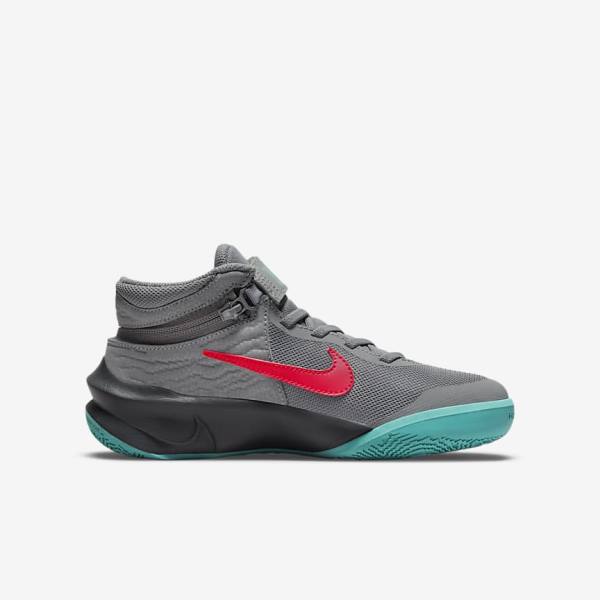 Buty Do Koszykówki Dziecięce Nike Team Hustle D 10 FlyEase Older Szare Ciemny Szare Turkusowe Czerwone | NK205EOZ