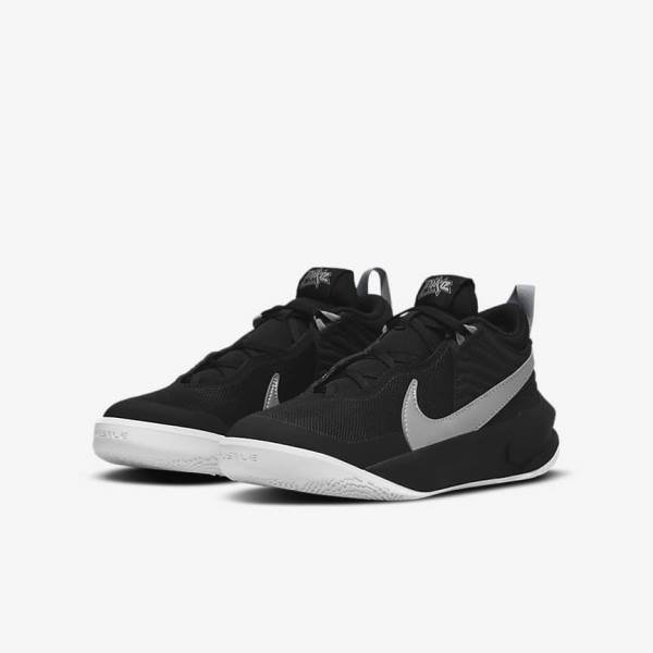 Buty Do Koszykówki Dziecięce Nike Team Hustle D 10 Older Czarne Białe Metal Srebrne | NK561TQJ