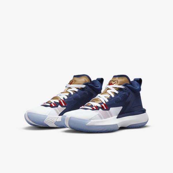 Buty Do Koszykówki Dziecięce Nike Zion 1 Older Niebieskie Białe Metal Złote Czerwone | NK479LHQ