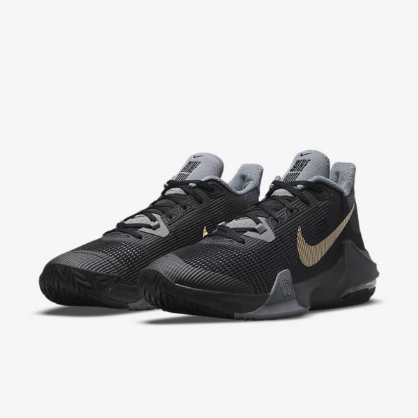 Buty Do Koszykówki Męskie Nike Air Max Impact 3 Czarne Szare Ciemny Szare Metal Złote | NK694ACW