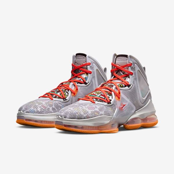 Buty Do Koszykówki Męskie Nike LeBron 19 Szare Pomarańczowe Głęboka Czerwone Zielone | NK073YLM