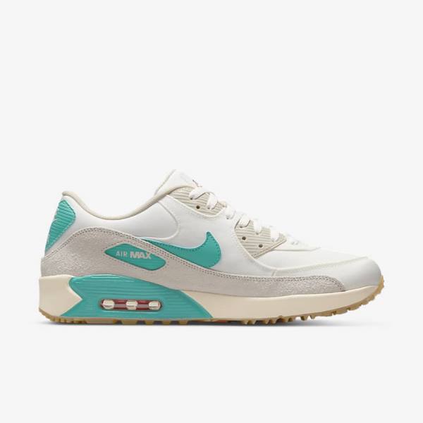 Buty Golfowe Damskie Nike Air Max 90 G Białe Głęboka Brązowe Turkusowe | NK134AQW