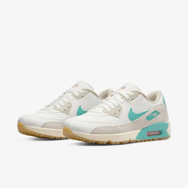 Buty Golfowe Damskie Nike Air Max 90 G Białe Głęboka Brązowe Turkusowe | NK134AQW