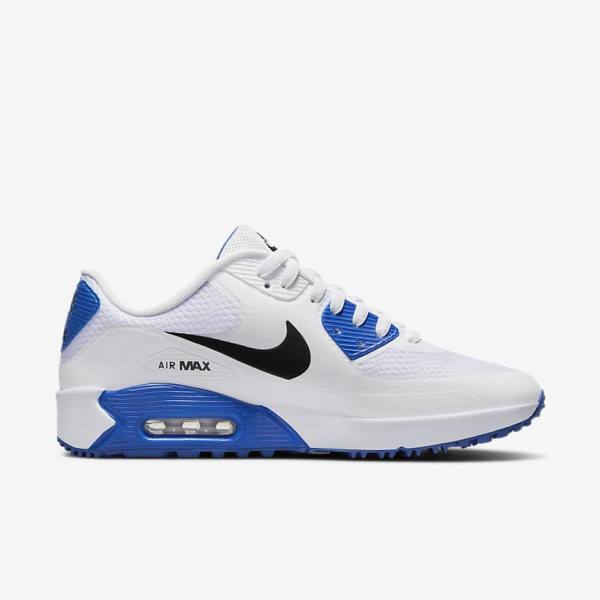 Buty Golfowe Damskie Nike Air Max 90 G Białe Niebieskie Platyna Czarne | NK241RGF