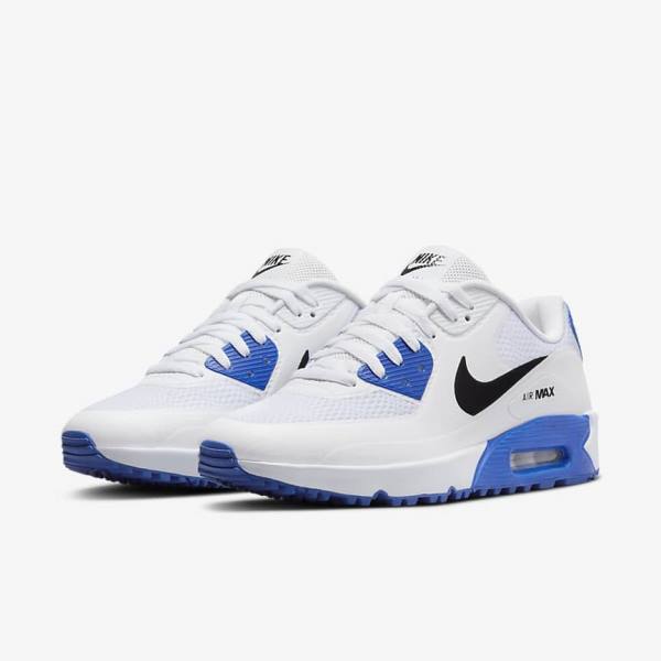 Buty Golfowe Damskie Nike Air Max 90 G Białe Niebieskie Platyna Czarne | NK241RGF