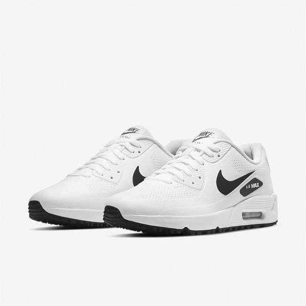 Buty Golfowe Damskie Nike Air Max 90 G Białe Czarne | NK417PLX