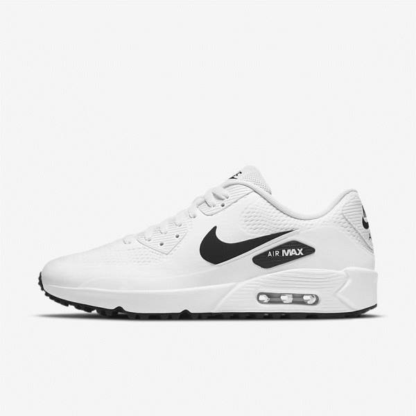 Buty Golfowe Damskie Nike Air Max 90 G Białe Czarne | NK417PLX