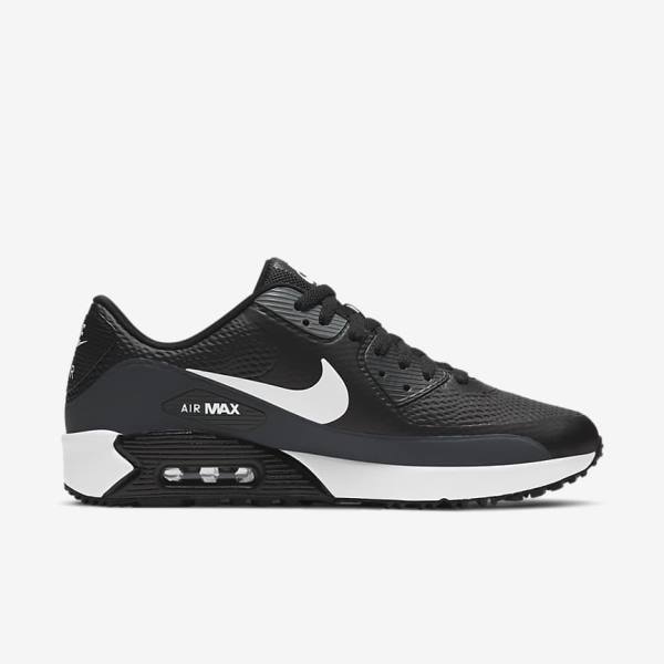 Buty Golfowe Damskie Nike Air Max 90 G Czarne Ciemny Szare Białe | NK013ZYE