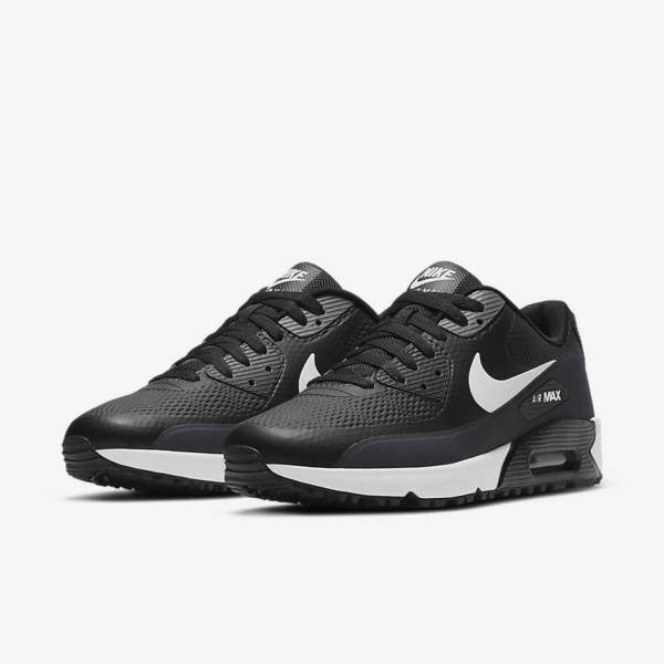 Buty Golfowe Damskie Nike Air Max 90 G Czarne Ciemny Szare Białe | NK013ZYE