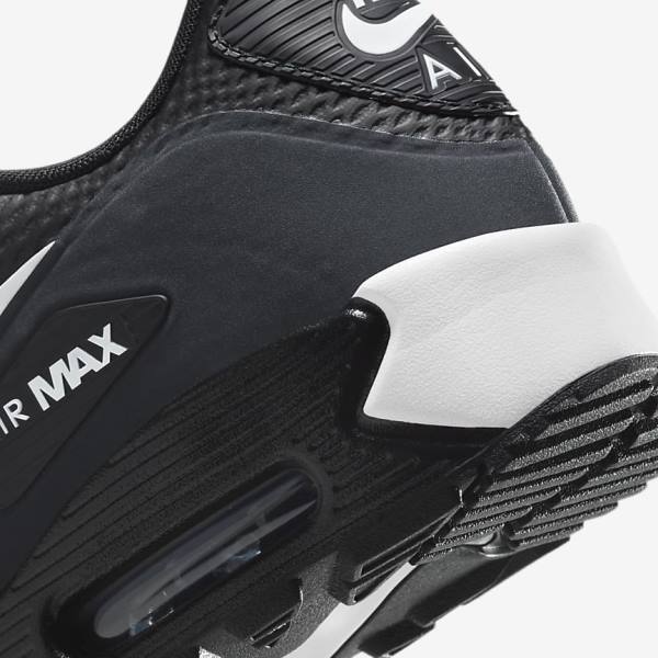 Buty Golfowe Damskie Nike Air Max 90 G Czarne Ciemny Szare Białe | NK013ZYE