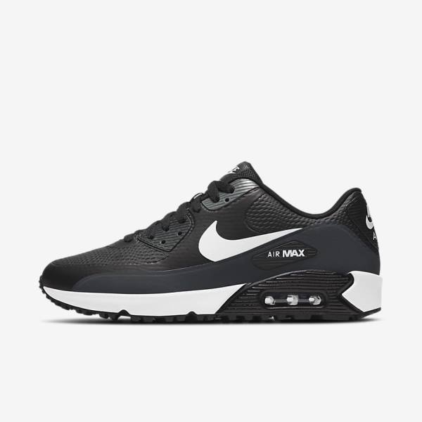 Buty Golfowe Damskie Nike Air Max 90 G Czarne Ciemny Szare Białe | NK013ZYE