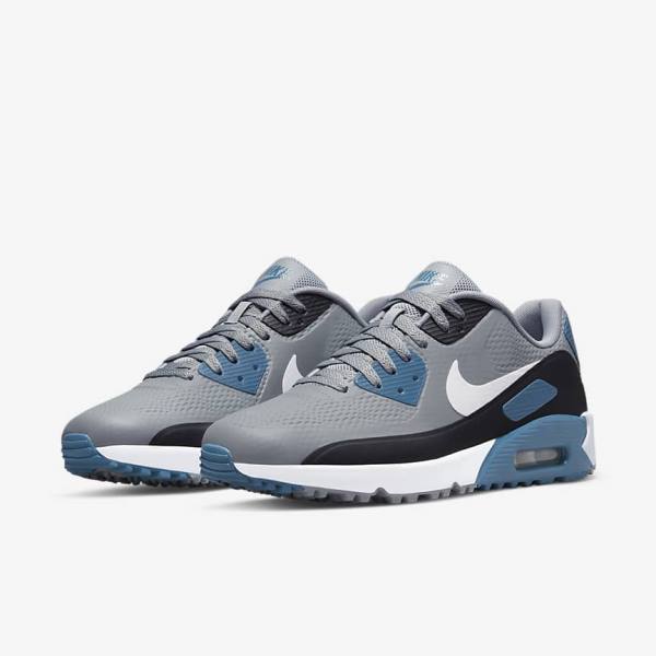 Buty Golfowe Damskie Nike Air Max 90 G Szare Czarne Białe | NK826TAK