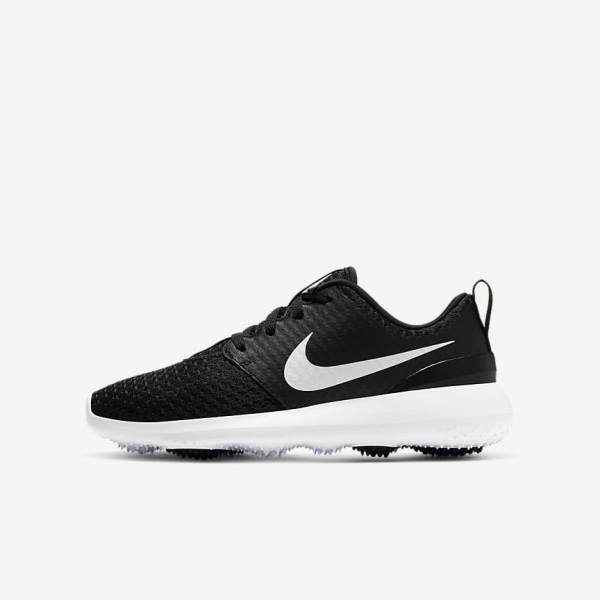 Buty Golfowe Dziecięce Nike Roshe G Jr. Czarne Białe Metal Białe | NK631VKT