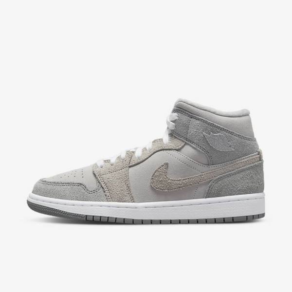 Buty Jordan Damskie Nike Air Jordan 1 Mid SE Szare Białe Szare | NK036GJN