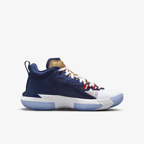 Buty Jordan Dziecięce Nike Zion 1 Older Niebieskie Białe Metal Złote Czerwone | NK284SCA