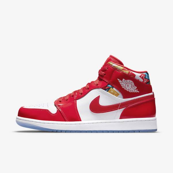 Buty Jordan Męskie Nike Air Jordan 1 Mid SE Czerwone Granatowe Białe | NK254HUB