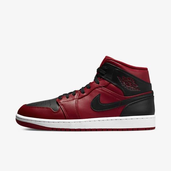 Buty Jordan Męskie Nike Air Jordan 1 Mid Czerwone Białe Czarne | NK475UZD