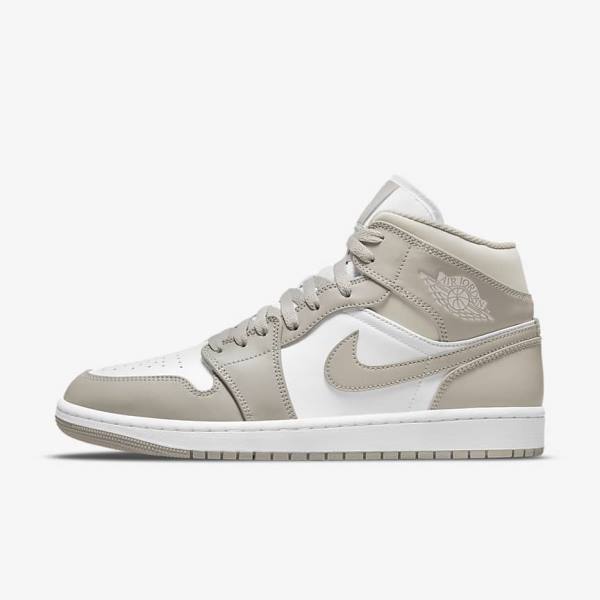 Buty Jordan Męskie Nike Air Jordan 1 Mid Szare Białe Głęboka Beżowe | NK651CUE