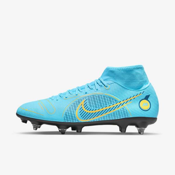 Buty Piłkarskie Damskie Nike Mercurial Superfly 8 Academy SG-PRO Anti-Clog Traction Soft-Grounds Niebieskie Pomarańczowe | NK056VGU