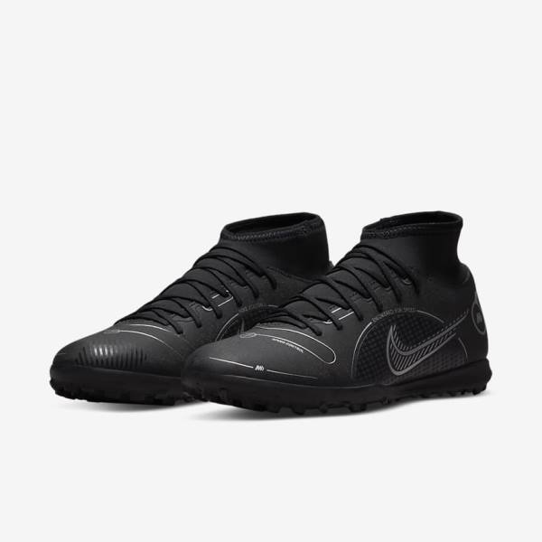 Buty Piłkarskie Damskie Nike Mercurial Superfly 8 Club TF Turf Czarne Szare Metal Srebrne | NK091TCN