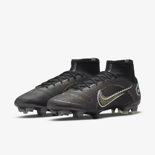 Buty Piłkarskie Damskie Nike Mercurial Superfly 8 Elite FG Firm-Grounds Czarne Metal Srebrne Szare Metal Złote | NK093HSE