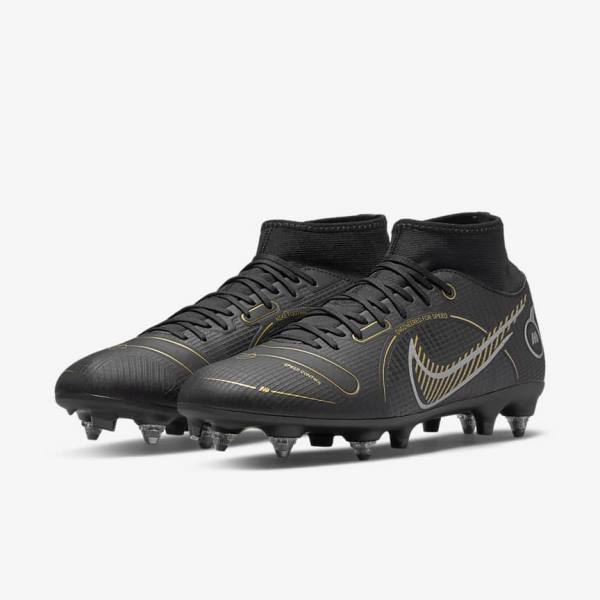 Buty Piłkarskie Damskie Nike Mercurial Superfly 8 Academy SG-PRO Anti-Clog Traction Soft-Grounds Czarne Metal Srebrne Szare Metal Złote | NK124TOS