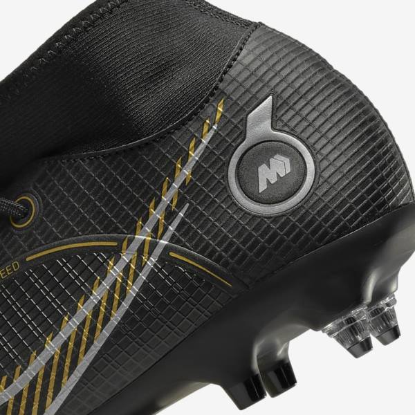 Buty Piłkarskie Damskie Nike Mercurial Superfly 8 Academy SG-PRO Anti-Clog Traction Soft-Grounds Czarne Metal Srebrne Szare Metal Złote | NK124TOS