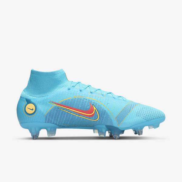 Buty Piłkarskie Damskie Nike Mercurial Superfly 8 Elite SG-PRO Anti-Clog Traction Soft-Ground Niebieskie Pomarańczowe | NK165CKM