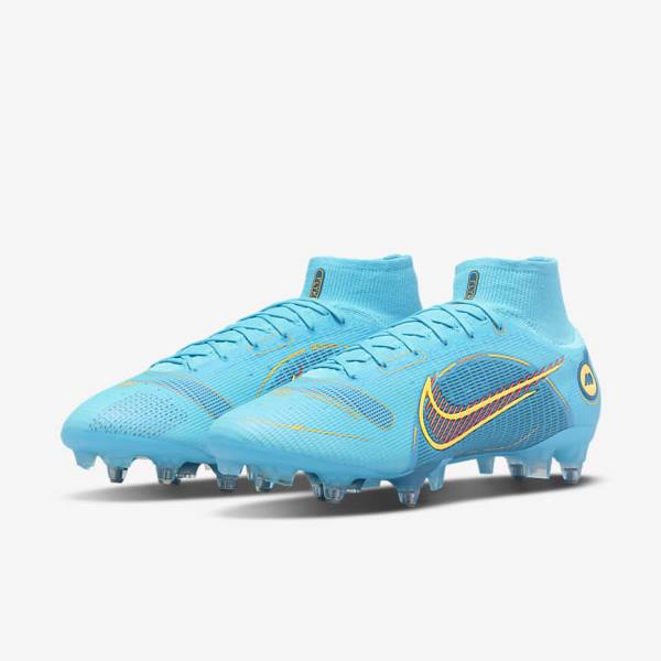 Buty Piłkarskie Damskie Nike Mercurial Superfly 8 Elite SG-PRO Anti-Clog Traction Soft-Ground Niebieskie Pomarańczowe | NK165CKM