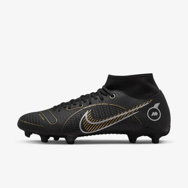 Buty Piłkarskie Damskie Nike Mercurial Superfly 8 Academy MG Multi-Grounds Czarne Metal Srebrne Szare Metal Złote | NK165ZES