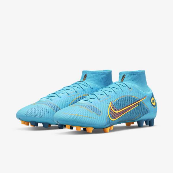 Buty Piłkarskie Damskie Nike Mercurial Superfly 8 Elite AG Artificial-Grasss Niebieskie Pomarańczowe | NK301XPT