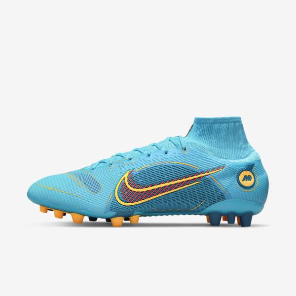 Buty Piłkarskie Damskie Nike Mercurial Superfly 8 Elite AG Artificial-Grasss Niebieskie Pomarańczowe | NK301XPT