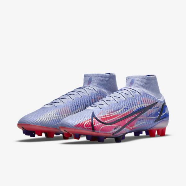 Buty Piłkarskie Damskie Nike Mercurial Superfly 8 Elite KM AG Artificial-Grass Indygo Głęboka Czerwone Metal Srebrne | NK360IDT